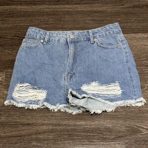 High Waisted Denim Distressed Jean Shorts